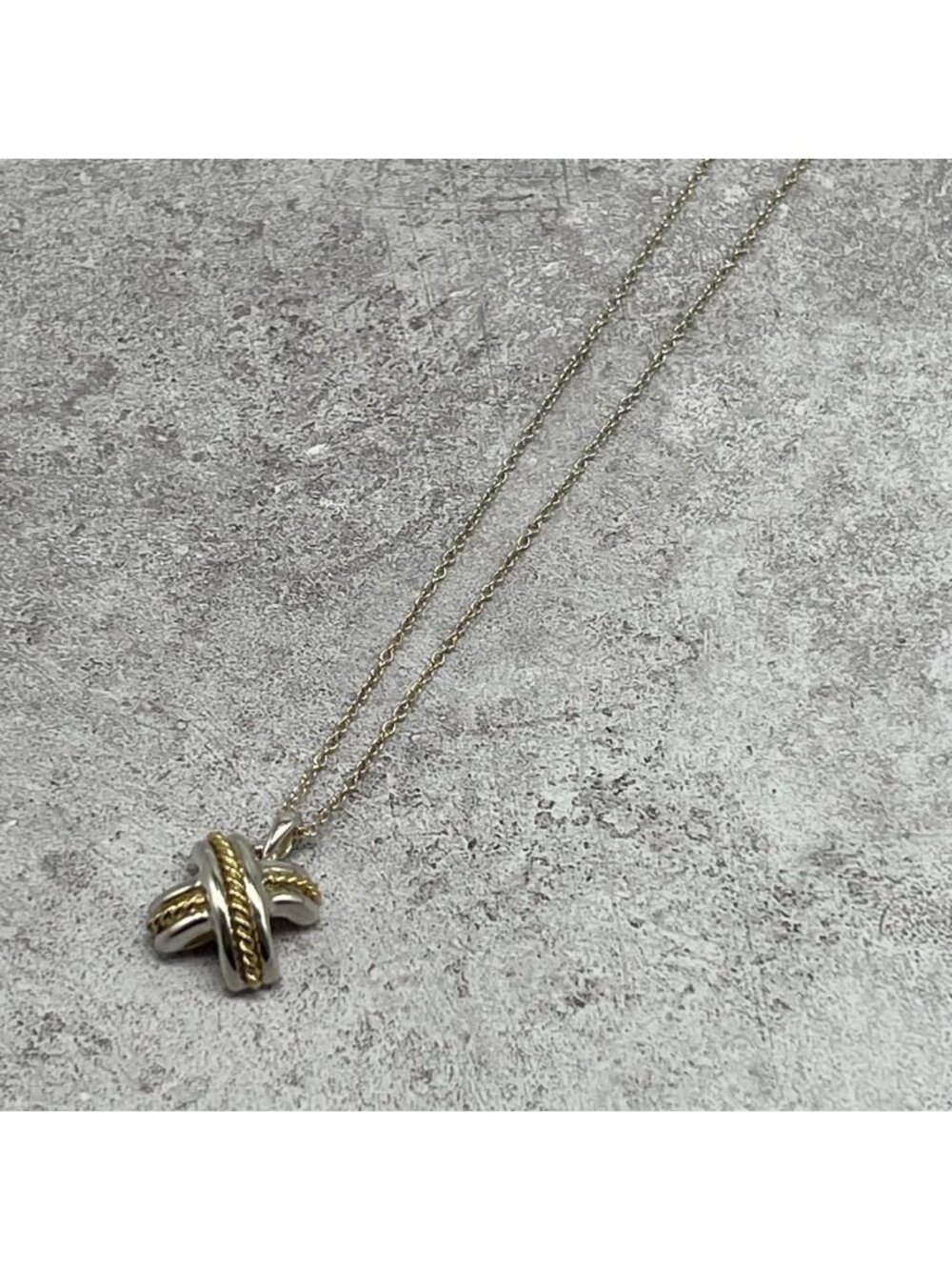 Tiffany & Co Signature Cross Necklace Silver YG